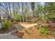 Serene backyard featuring lush landscaping, bird bath, and a wooden fence at 4840 Brent Knoll Ln, Suwanee, GA 30024