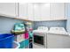 Well-organized laundry room with washer, dryer, and storage cabinets at 4103 Devon Wood Ne Dr, Marietta, GA 30066