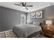 Bedroom featuring a ceiling fan, neutral walls and decor, and an accent bench at 3673 Madison St, Atlanta, GA 30337