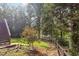 Wooded backyard space with stairs to a deck and a walking path at 3275 Aldrich Dr, Cumming, GA 30040