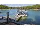 Beautiful view of a well-maintained boat dock on a serene lake surrounded by lush greenery at 6160 Lake Lanier Heights Rd, Buford, GA 30518