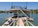 Modern dock with boat slip, covered seating area, upper deck, and personal watercraft lift at 6160 Lake Lanier Heights Rd, Buford, GA 30518