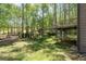 Exterior view of the backyard with lush lawn and mature trees, complemented by a raised wooden deck at 2050 Heritage Green Dr, Marietta, GA 30064