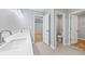 Bathroom with double vanity sinks and walk-in toilet room at 3205 Tackett Rd, Douglasville, GA 30135