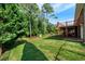 Expansive backyard with lush lawn, mature trees, and multi-level deck at 3925 Orchard Se Rd, Smyrna, GA 30080