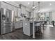 Modern kitchen features gray cabinets, stainless steel appliances, large island, and hardwood floors at 4651 Eddibunn Se Dr, Smyrna, GA 30080