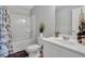 Bathroom featuring a tub with shower, single vanity, and white cabinets at 8033 Louis Dr, Locust Grove, GA 30248