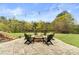 Cozy outdoor patio featuring a stone fire pit with seating, perfect for entertaining by the serene lake view at 260 Millstone Pkwy, Woodstock, GA 30188