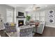 Cozy living room featuring a stone fireplace, large sectional sofa, and stylish decor at 914 Martin Nw St, Atlanta, GA 30318