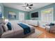 Comfortable bedroom featuring a wall-mounted TV, two windows, and calming blue walls at 2350 Powers Ferry Se Dr, Marietta, GA 30067