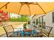 Relax and unwind on this backyard patio with dining set shaded by a large umbrella at 717 Robinson Farms Dr, Marietta, GA 30068