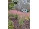 Charming backyard featuring lush pink muhly grass and a cozy outbuilding with blue chairs, creating a serene retreat at 1239 Bonshaw Trl, Marietta, GA 30064