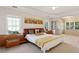 Spacious main bedroom featuring a king sized bed, artwork, side tables and ceiling fan at 1239 Bonshaw Trl, Marietta, GA 30064