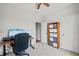 Bedroom with carpet, ceiling fan and storage unit at 179 Country Club Dr, Hiram, GA 30141
