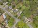 Aerial view of the neighborhood and the backyard swimming pools at 1068 Gwens Sw Trl, Lilburn, GA 30047