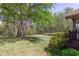 Expansive backyard featuring a lush lawn and mature trees providing shade and privacy at 660 Hembree Rd, Roswell, GA 30076
