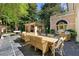 The outdoor patio features a dining area, built-in kitchen, and is surrounded by lush greenery at 8 W Andrews Nw Dr, Atlanta, GA 30305