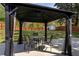 Outdoor dining space with gazebo, table and chairs overlooking a spacious backyard with a storage shed at 2189 Gordon Se Cir, Smyrna, GA 30080