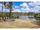 Lakeside backyard featuring a fire pit and serene views of the water at 1861 Poplar Falls Ave, Lithonia, GA 30058