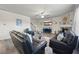 Spacious living room with a fireplace, plush leather sofas, and modern decor and a staircase at 1861 Poplar Falls Ave, Lithonia, GA 30058