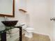 A modern powder room features a vessel sink on a glass stand and a stylish mirror at 4355 Rainer Dr, Atlanta, GA 30349