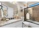 Well-lit bathroom features granite countertops, and tub/shower combo at 145 Cuthbert Ln, Acworth, GA 30101