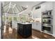 Modern kitchen featuring stainless steel appliances, a black island, and abundant natural light at 145 Cuthbert Ln, Acworth, GA 30101