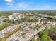 Beautiful aerial view of a residential neighborhood with mature trees, a pond, and shopping nearby at 847 Edgeley Ln, Lawrenceville, GA 30044