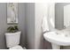 Bathroom featuring pedestal sink and decorative wall art at 261 Silver Ridge Dr, Dallas, GA 30157