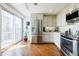 Modern kitchen with stainless appliances, hardwood floors and access to a balcony at 195 14Th Ne St # Ph206, Atlanta, GA 30309