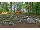 Backyard with a modern gazebo and landscaping with a wooded backdrop, creating a tranquil setting at 3348 Lynnray Dr, Atlanta, GA 30340