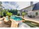 Beautiful backyard featuring a pool, spa, patio area, and lush, mature landscaping at 3541 Haddon Hall Dr, Buford, GA 30519