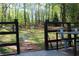 Patio with metal table set overlooking a lush backyard featuring a batting cage at 4314 Saddlecreek Ct, Auburn, GA 30011