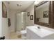 Bathroom featuring a glass enclosed shower, vanity, and decorative mirror at 2275 Barrett Dr, Cumming, GA 30040