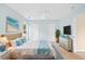 Relaxing bedroom featuring a queen-sized bed, ceiling fan, with a view to the outdoors at 5500 Mccoy Nw Rd # 15, Acworth, GA 30101