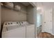 Functional laundry room with washer, dryer, and storage shelving at 9155 Nesbit Ferry Rd # 65, Alpharetta, GA 30022