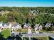 Aerial shot of a lovely two-story home surrounded by lush greenery in a suburban neighborhood at 1721 Telfair Chase Way, Lawrenceville, GA 30043