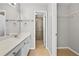 Bathroom with double sink vanity, a large mirror, and a walk-in tile shower at 1721 Telfair Chase Way, Lawrenceville, GA 30043