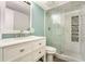 Stylish bathroom featuring a modern vanity and a glass-enclosed shower with tiled accents at 2112 Palmyra Dr, Marietta, GA 30067