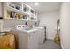 Well-organized laundry room features a washer and dryer, overhead storage cabinets and plenty of space for sorting at 417 Lynnhaven Sw Dr, Atlanta, GA 30310