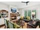 Cozy living room featuring a stone fireplace, built-in bookshelves, and comfortable seating at 135 High Point Walk, Atlanta, GA 30342