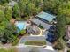 Aerial view of the community with a pool, tennis courts, clubhouse, surrounded by lush trees and well-maintained grounds at 545 Slane Trce, Roswell, GA 30076