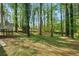Lush backyard with mature trees and partial view of wooden deck at 3309 Poplar Dr, Lawrenceville, GA 30044