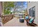 Wooden deck featuring a grill, seating and an umbrella overlooking the backyard at 4155 Summit Gate Dr, Suwanee, GA 30024