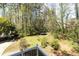 View from the deck overlooking a spacious backyard with lush greenery and play equipment at 1468 Cheyenne Ct, Stone Mountain, GA 30087