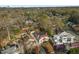 An aerial shot of a white home with a red roof surrounded by beautiful trees in a neighborhood setting at 1311 Berwick Ne Ave, Atlanta, GA 30306