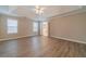Bright, spacious main bedroom with trey ceilings, fan and an ensuite bathroom at 1170 Livery Cir, Lawrenceville, GA 30046