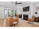 Well-lit living room with hardwood floors, fireplace, and access to the patio at 1054 Euclid Ne Ave, Atlanta, GA 30307