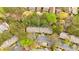Drone image of neighborhood with tree coverage surrounding well-maintained homes at 3075 Camden Way, Alpharetta, GA 30005
