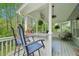 Relax on this covered porch with ceiling fan, bar-top seating, and views of the wooded backyard at 4783 Deer Chase, Powder Springs, GA 30127